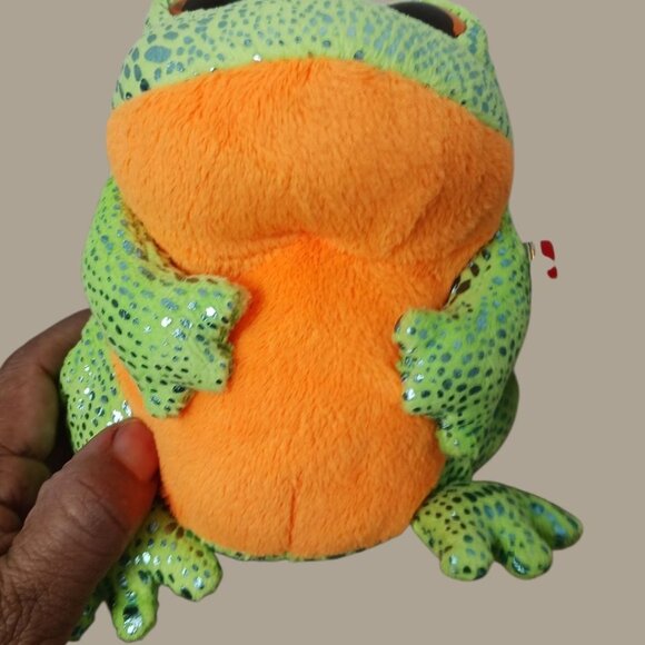 Ty Beanie Vtg Boo Speckles The Frog Plush Toy With Glitter Spots & Orange Belly - Picture 9 of 12